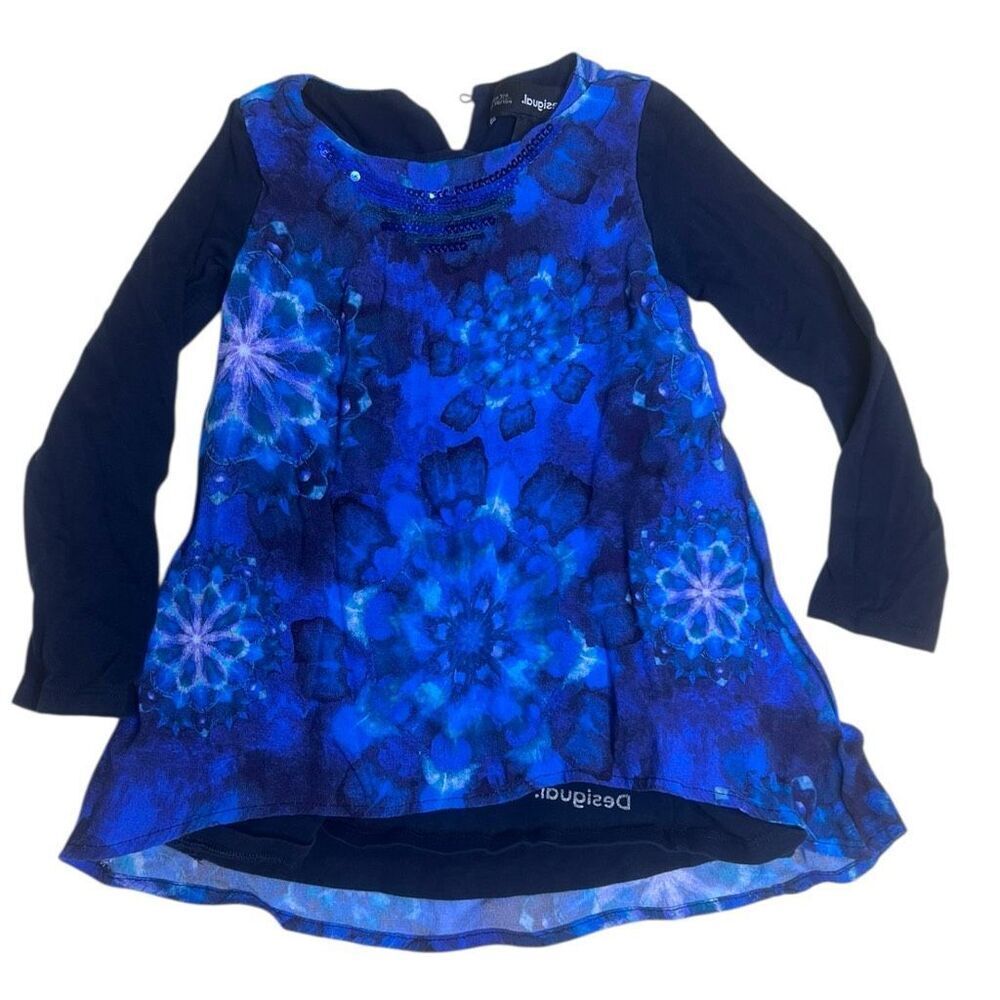 Desigual Girls Blue Long Sleeve Dress Tunic Size 3/4 (110/56)